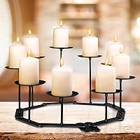 Vista 8 de Candelabros Chimenea Portavelas: 9 Portavelas de Pilar Negro, Decoración de Centro de Mesa de Candelabro Ajustable, Soporte de velas de hierro