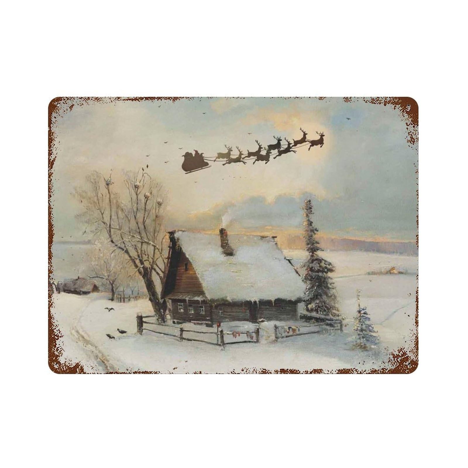 xiaoxiaoshen Vintage Santa Christmas Frame TV Art_ Neutral Holiday Wall Decor Art Metal Tin Poster Modern Home Decor Art Home Bar Shop Decorations Vintage Sign 30x40cm