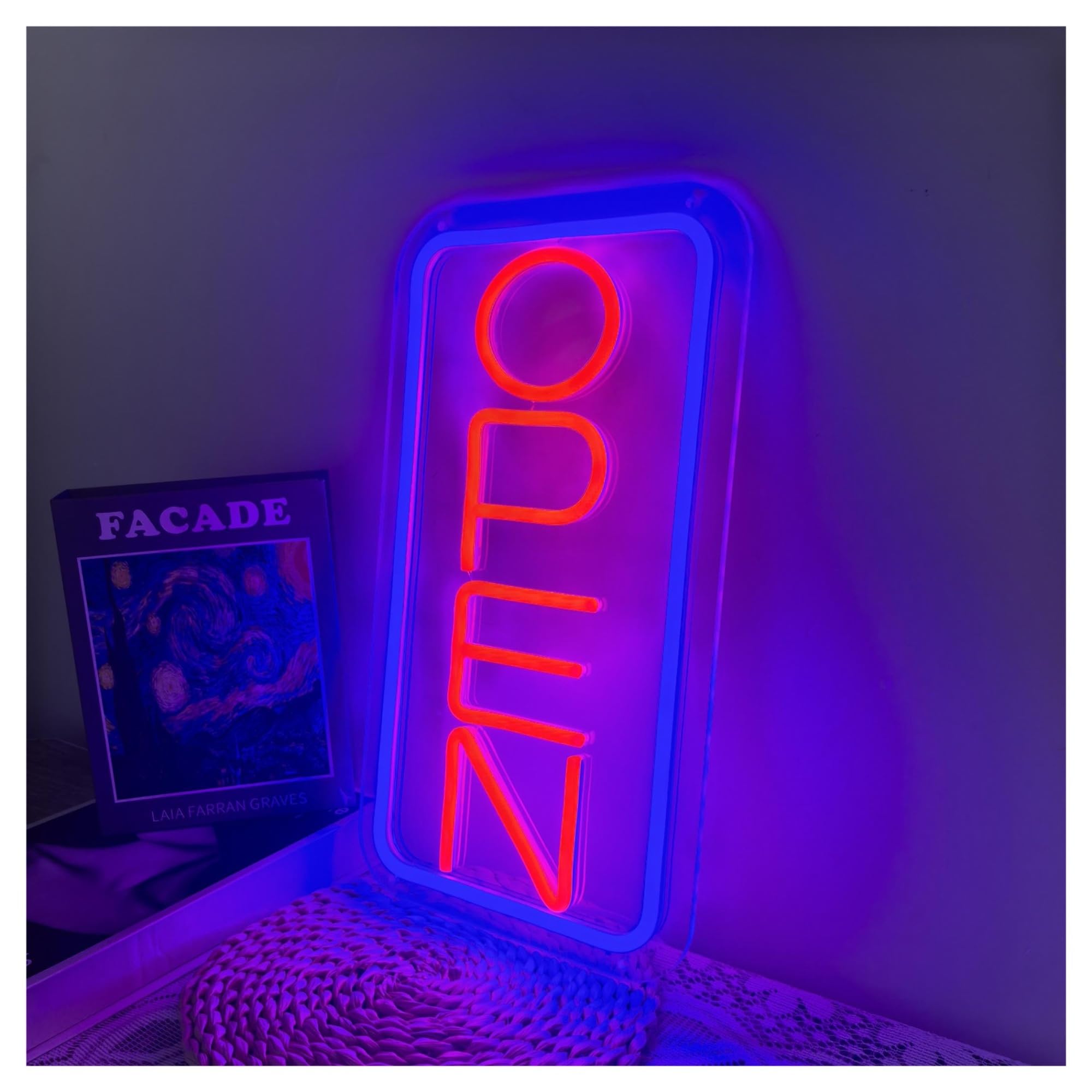 Hanging Art Neon Signs Open Neon Sign Business Storefront Window Glass Door Shop Store Florists Bar Salon Cafes Restaurant 41x23cm(Style B)