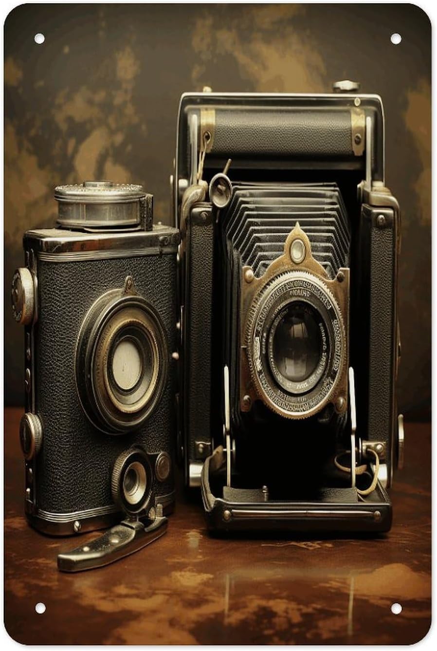 Retro Metal Signs Decorations Vintage Old Camera Tin Sign Iron Painting Home Family Poster Personalized Art Wall Decor Funny Plaque Sheet for Home Gift Party 8x12 In