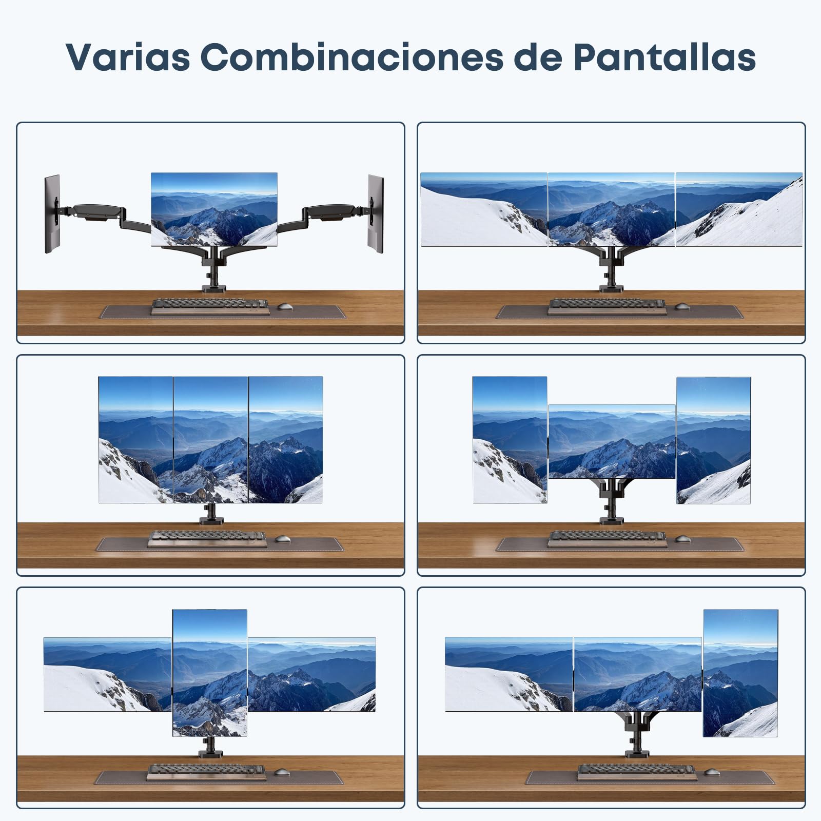WORLDLIFT Soporte de Escritorio para 3 Monitor de Las Pantallas de TV, LCD y computadora de 17”-27”, Triple Brazo de Monitor Capacidad de Carga es 7 kg