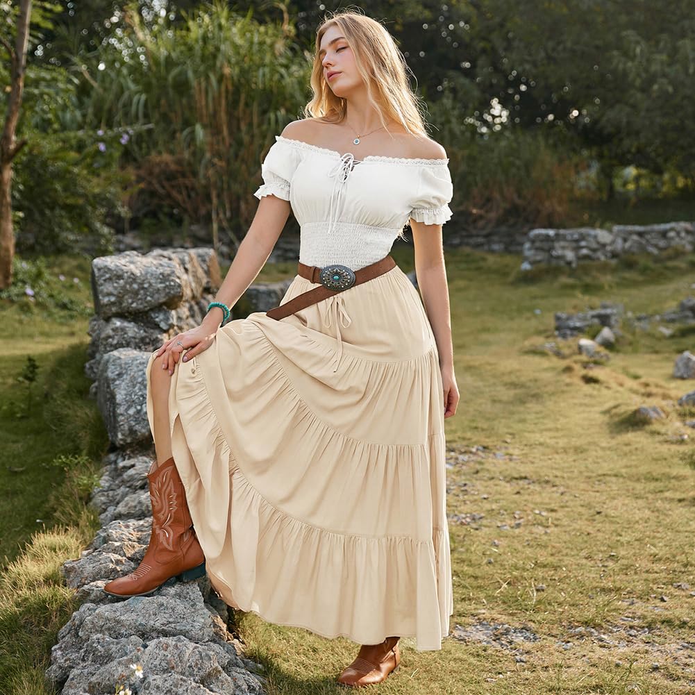 SCARLET DARKNESS Maxirock Damen Elastische Taille Boho Langer Rock Fließend Sommer Renaissance Röcke
