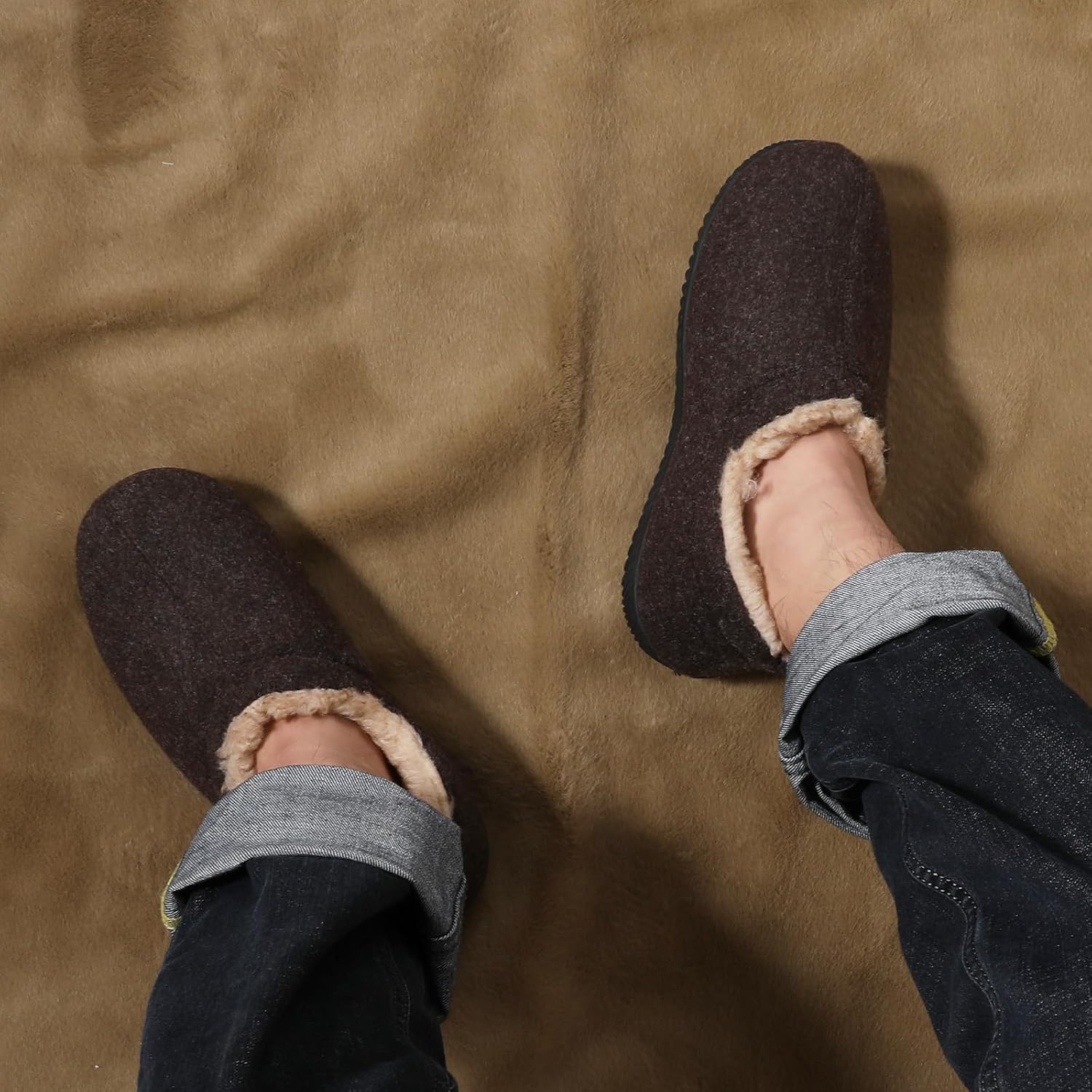 Men's Comfy Caterpillar Slippers Indoor Outdoor House Shoes, Warm Soft Knit Upper Fuzzy Fleece Lined Memory Foam Sole with Hard Bottom