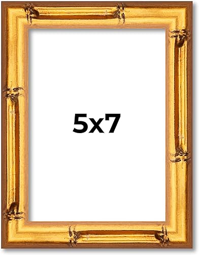 Marco de madera maciza de bambú dorado de 5 x 7 pulgadas de ancho de 1 pulgada  Profundidad del marco interior de 0.75 pulgadas  Marco de fotos de