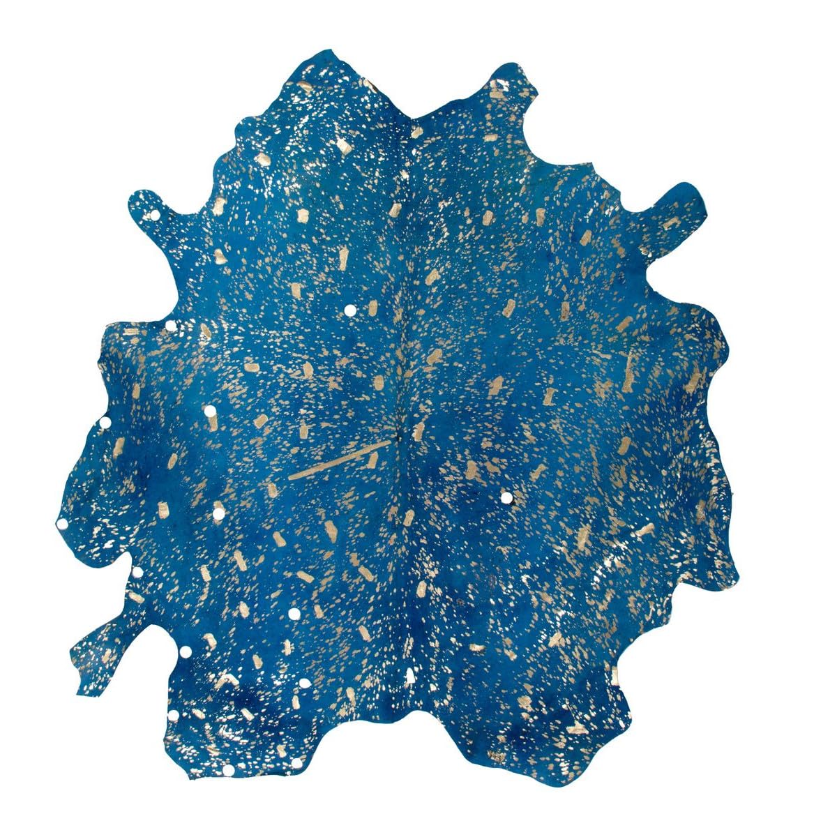 Tapis peau de vache bleu turquoise et or Paris Prix Glam pour chambre