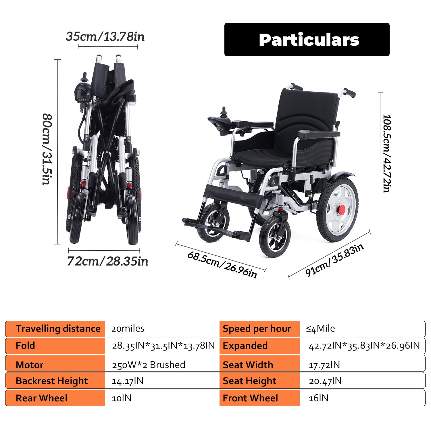 Lightweight Foldable Electric Wheelchair for Adults,20 Miles Long Range All Terrain Compact Power Wheelchair with 500W Motors - Intelligent Motorized Wheelchair for Seniors -Support 330Lbs