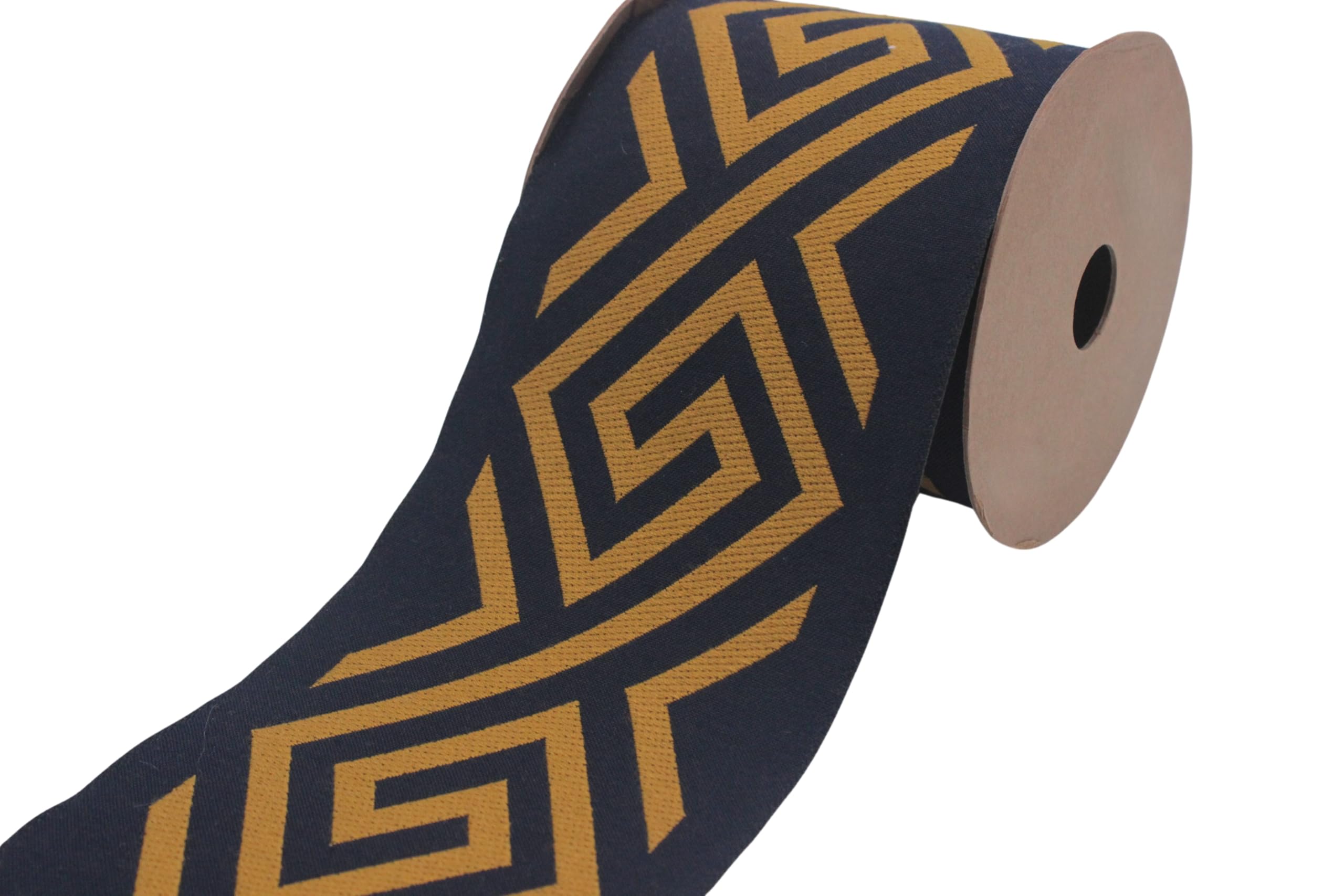 Draperie géométrique bleu foncé de 100 mm de large : un tissu d'exception