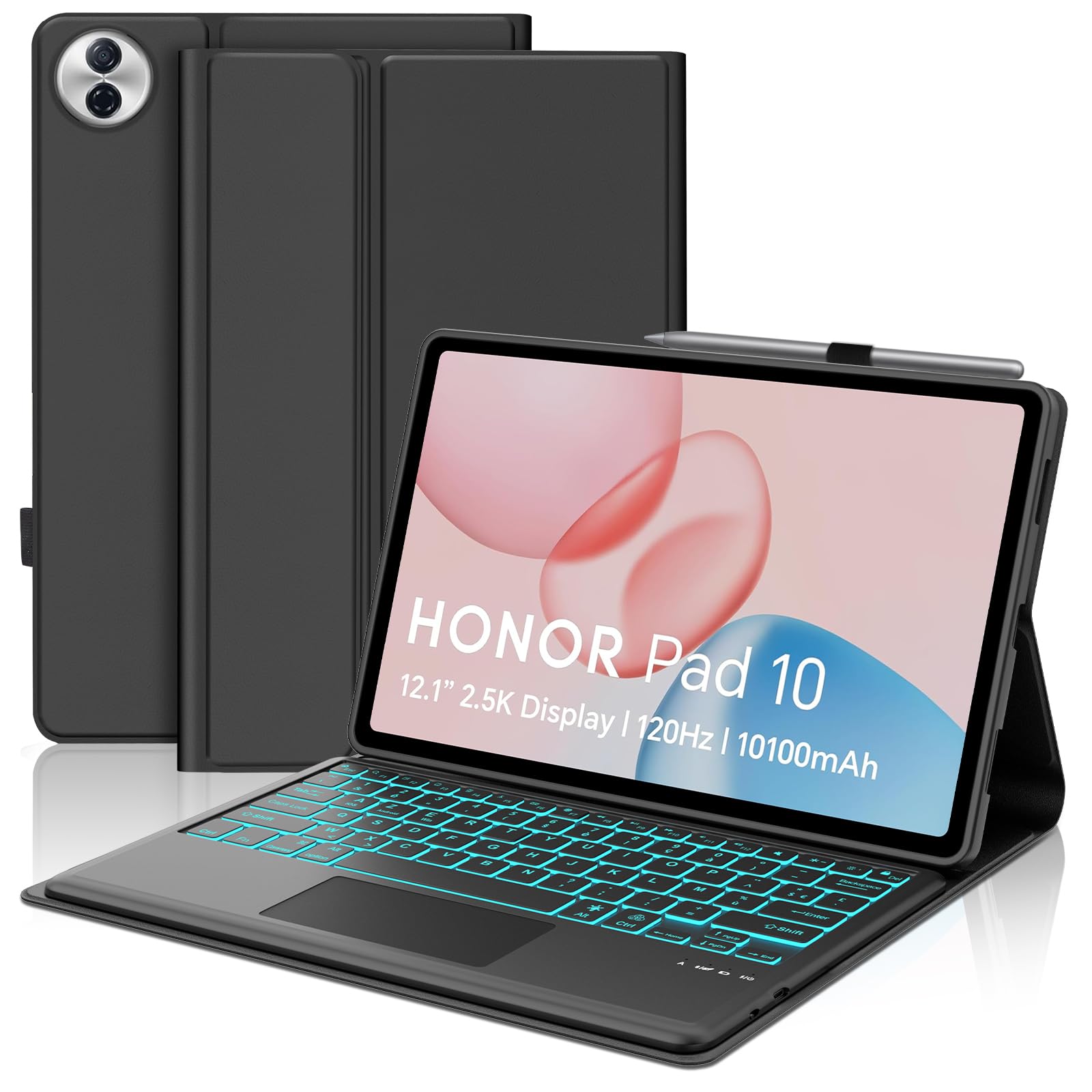 FOGARI Etui klawiaturowe do Honor Pad 10 WiFi Tablet 12,1" 2025 | AZERTY Francuska podświetlana klawiatura magnetyczna klawiatura bezprzewodowa Bluetooth do Honor Pad 10 2025 12.1", czarna