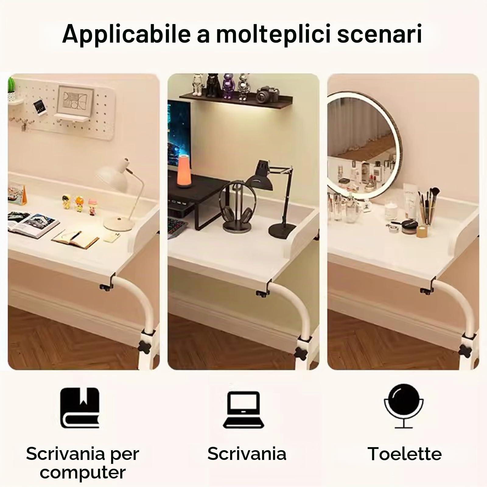 Scrivania sopra Il Letto, Scrivania per Laptop con Rotelle Tavolo sopra Il Letto Larghezza Regolabile 110-210cm E Regolabile in Altezza 65-95cm per la Lettura/Colazione(Color:Nero)