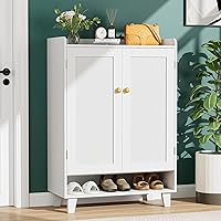 Vista 8 de Zapatero de estante plano con puertas, armario de almacenamiento de zapatos de 6 niveles con estantes ajustables, zapatero de madera para zapatos