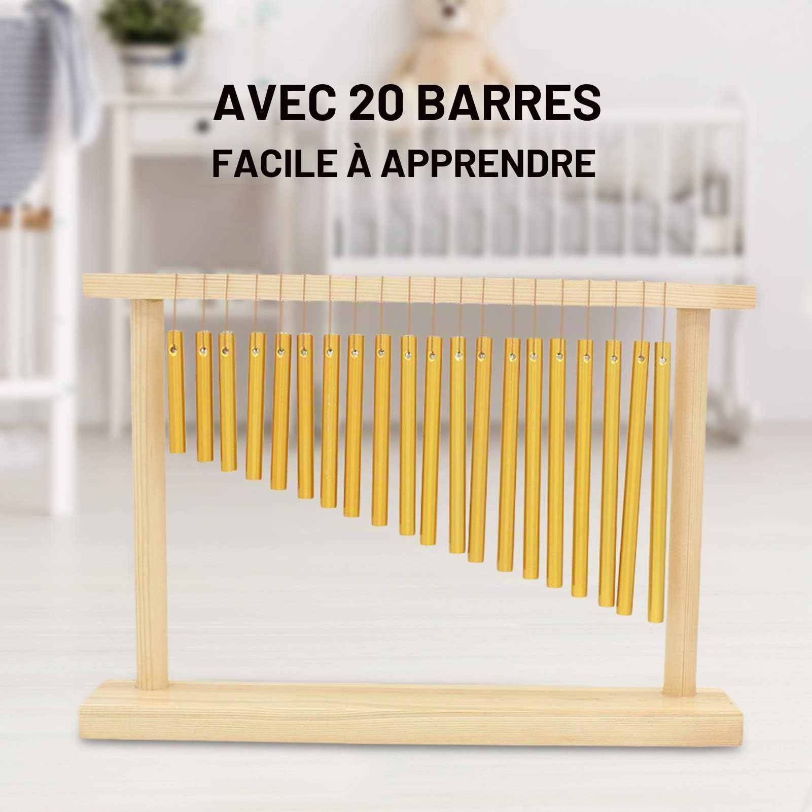 Carillon de barre de table, instrument de percussion de carillon à une rangée de cloches de 20 tons avec tuyau solide et bâton de support en bois cadeau de musique éducatif pour enfants
