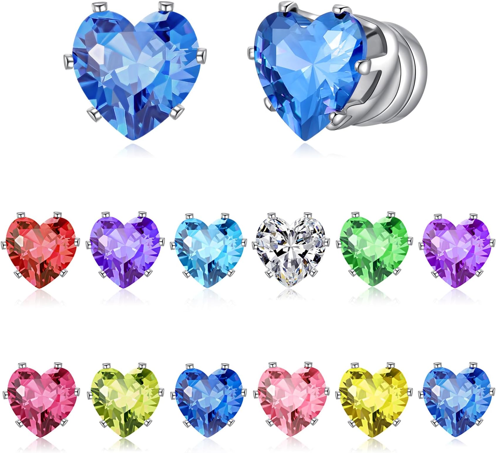12 Pairs Birthstone Magnetic Earrings Set Cubic Zirconia Clip on Non Piercing Fake Stud Earrings Birthday Gifts Unisex