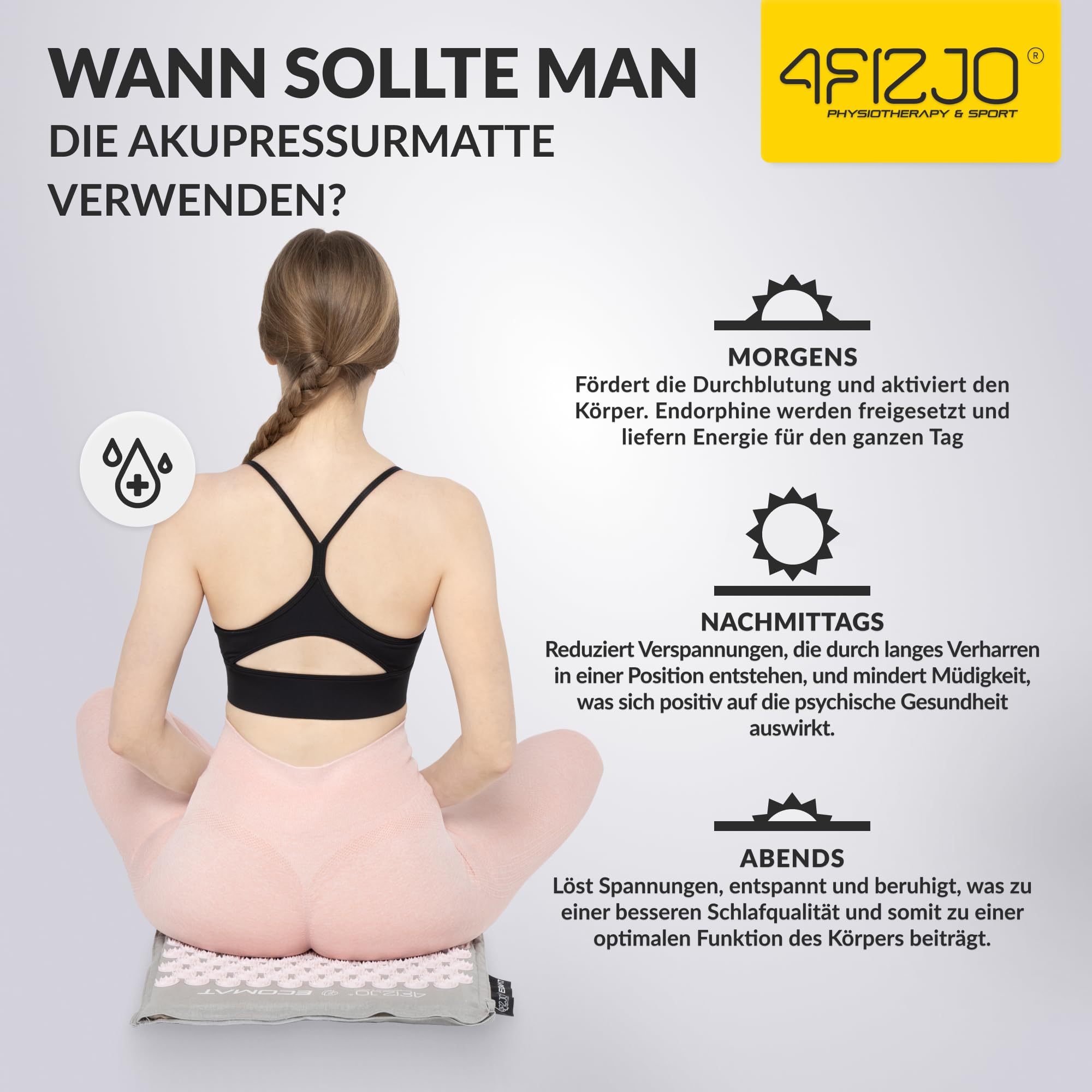 4FIZJO Akupressurmatte & Kissen ECO XL, 110x42x2 cm, mit Tragetasche, Umweltfreundliche Materialien, 9750 Stacheln, Massagematte für bessere Durchblutung, Muskeln Entspannung, Farbe: Grau und Rosa
