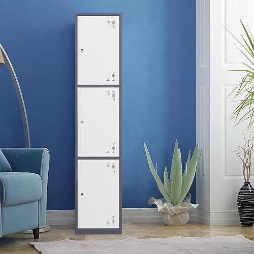 Vista 67 de Taquillas de metal para empleados, armario de almacenamiento de acero con 5 puertas para el hogar, oficina, escuela, gimnasio (blanco)