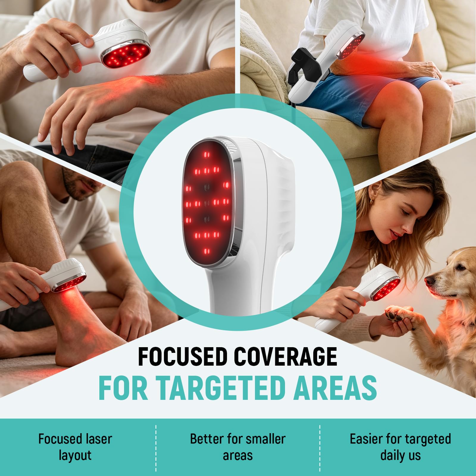 iKeener Dispositivo de Luz Roja Portátil con Trípode, 3*808nm+12*650nm Lámpara para Confort Muscular y Recuperación Diaria, para Hombro Rodilla Espalda, Apto para Personas y Mascotas, 5-30min Timer
