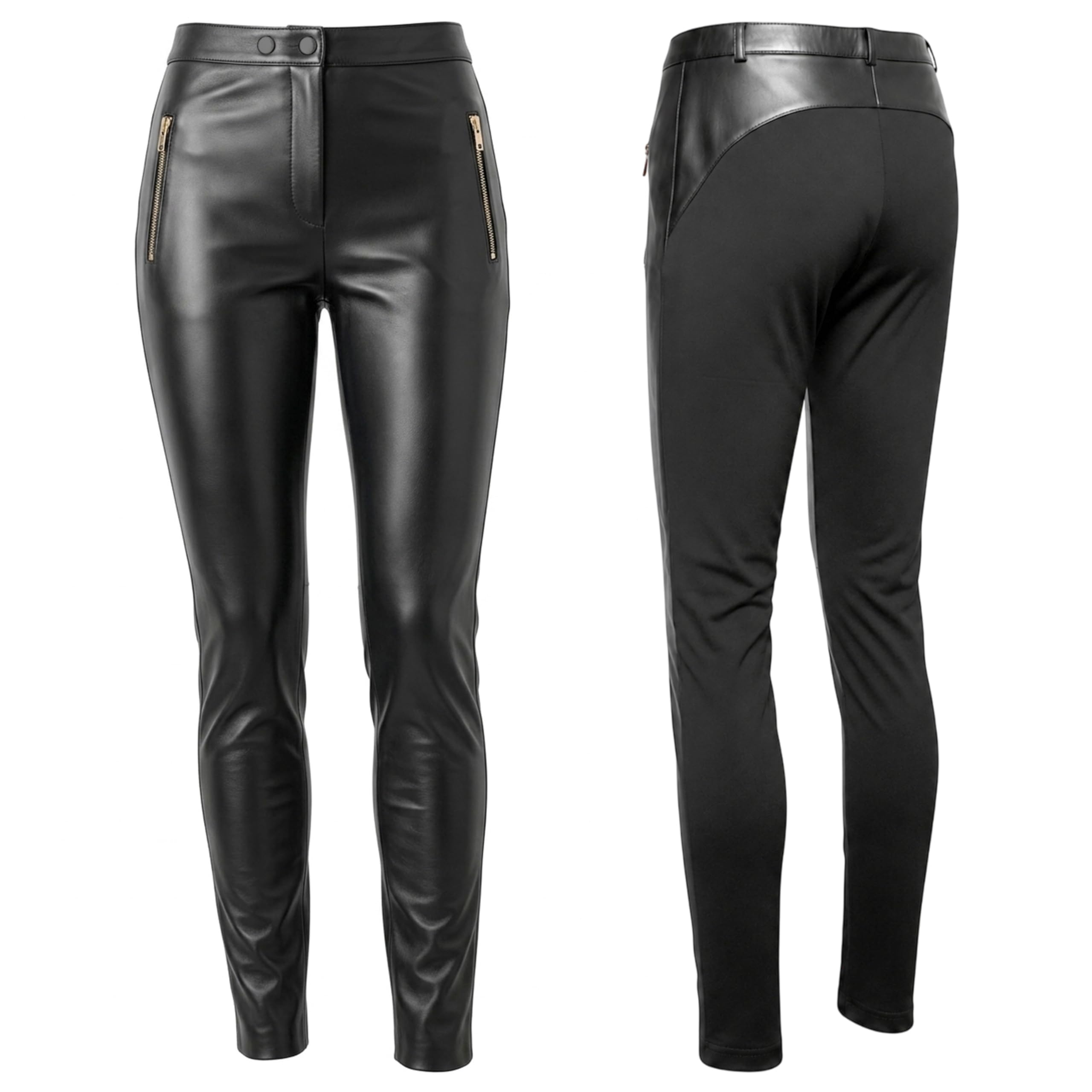 German Wear Lederleggings Damen Echtlederhose aus Lammnappa Stretch Passform Elastischer Bund Besonders Weich Frontreißverschluss Taschendesign