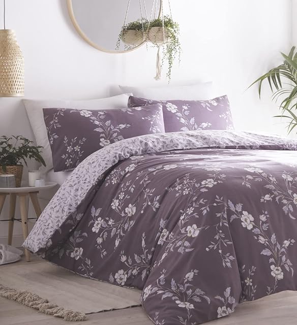 Portfolio Yasmina Duvet Cover Reversible Bed Set Linen, Plum, King