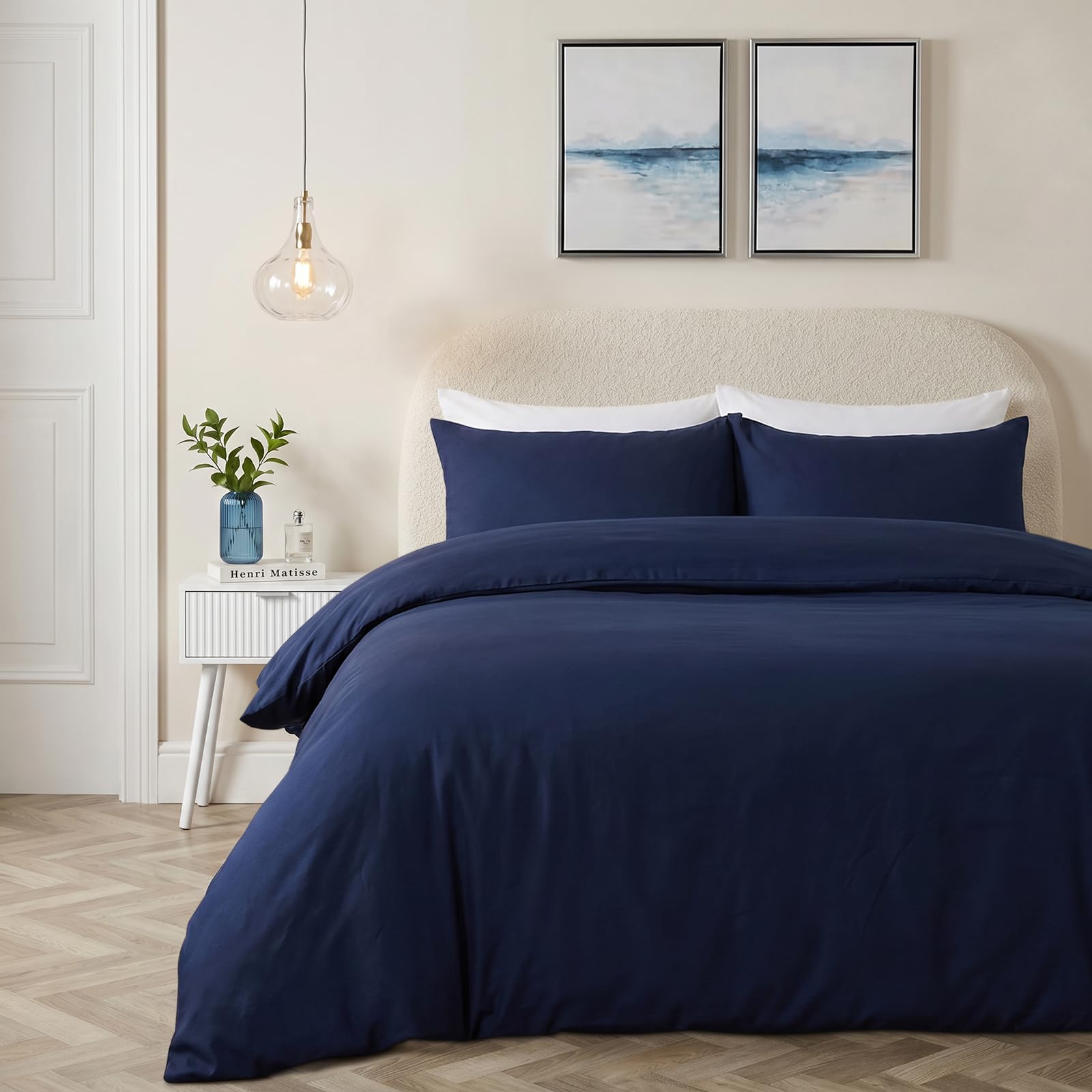 Brentfords Plain Dye Duvet Quilt Cover with Pillow Cases Bedding Set - Navy Blue, Single