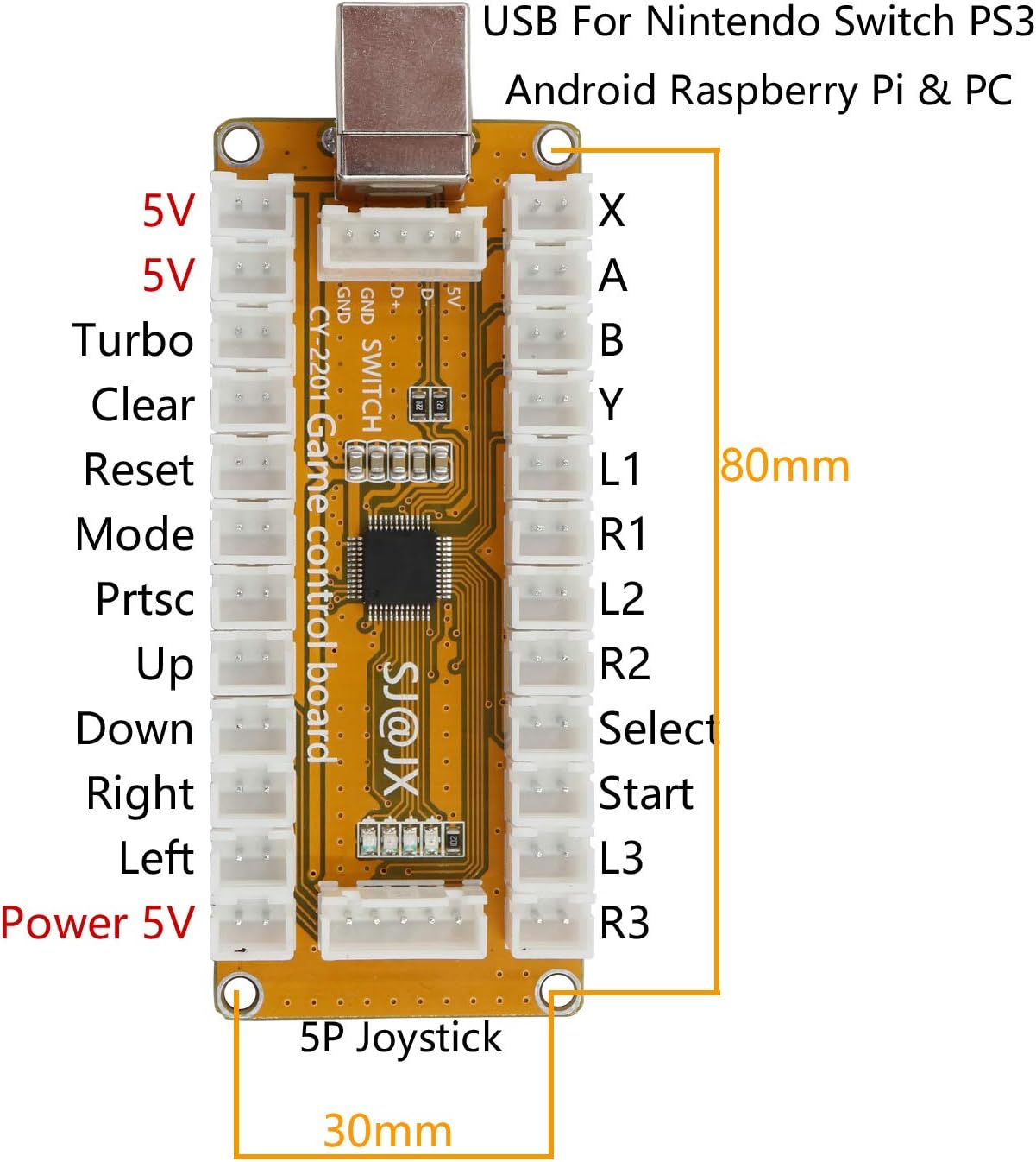 SJ@JX Arcade Game Controller USB Encoder Gamepad Cherry MX Microswitch Button 8way Joystick for Nintendo Switch PC PS3 Retropie Raspberry Pi MAME