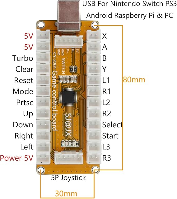 SJ@JX Arcade Game Controller USB Encoder 2 Player Gamepad Micro Switch Button 8 Way Joystick for Nintendo Switch PC PS3 Retropie Raspberry Pi