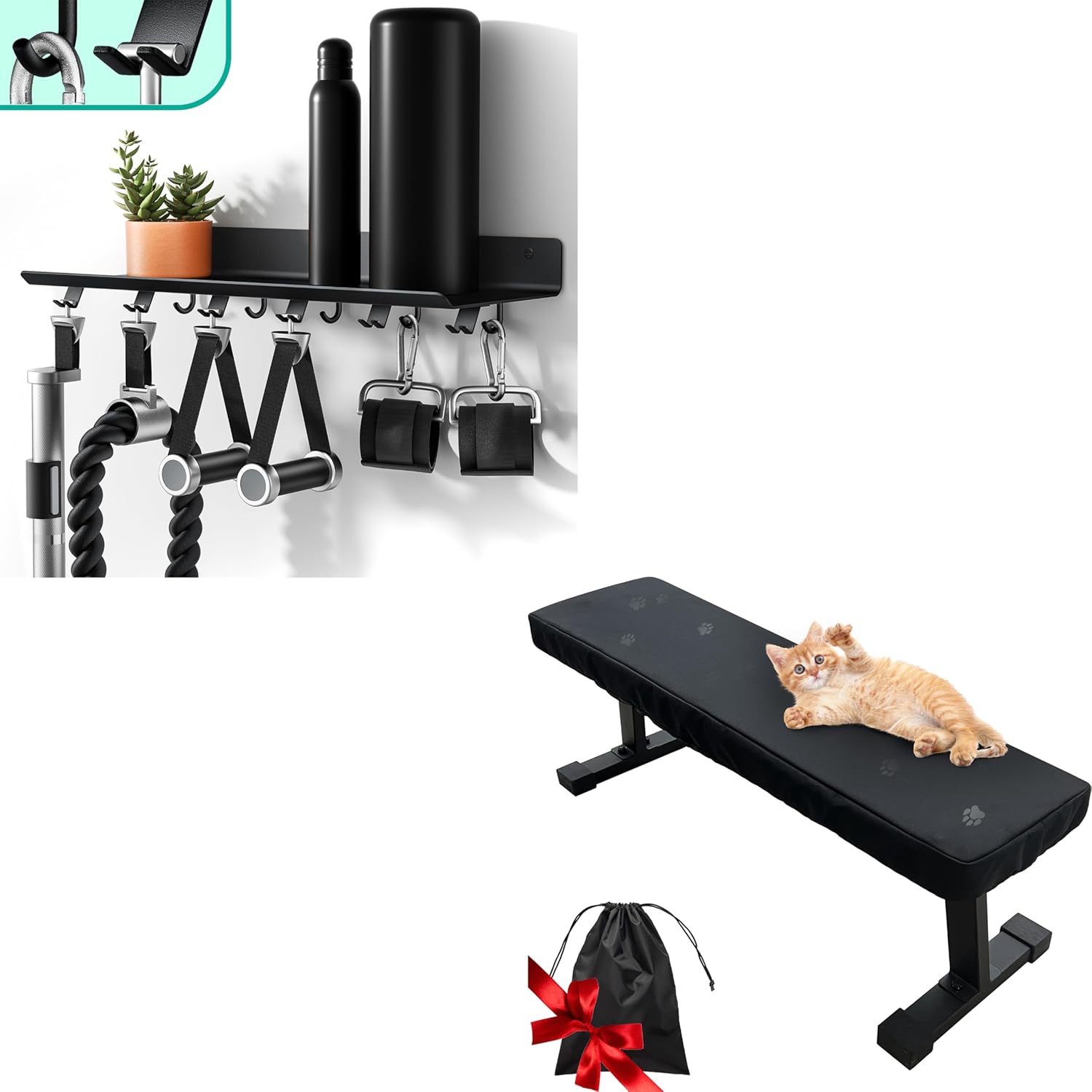 1-Tier Floating Shelf Compatible with Tonal Accessories, Home Gym Storage Shelf, Weight Bench Cover Compatible with Tonal Accessories Bench, Protective Cover