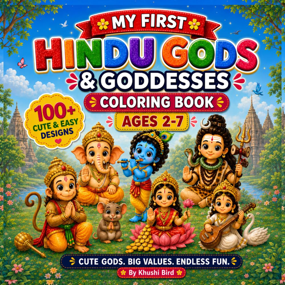 My First Hindu Gods & Goddesses Coloring Book: 100+ Cute & Easy Designs of Hindu Deities, Culture for Kids Ages 2-7 — Ganesha, Krishna, Lakshmi, Shiva, Hanuman, Saraswati & More!