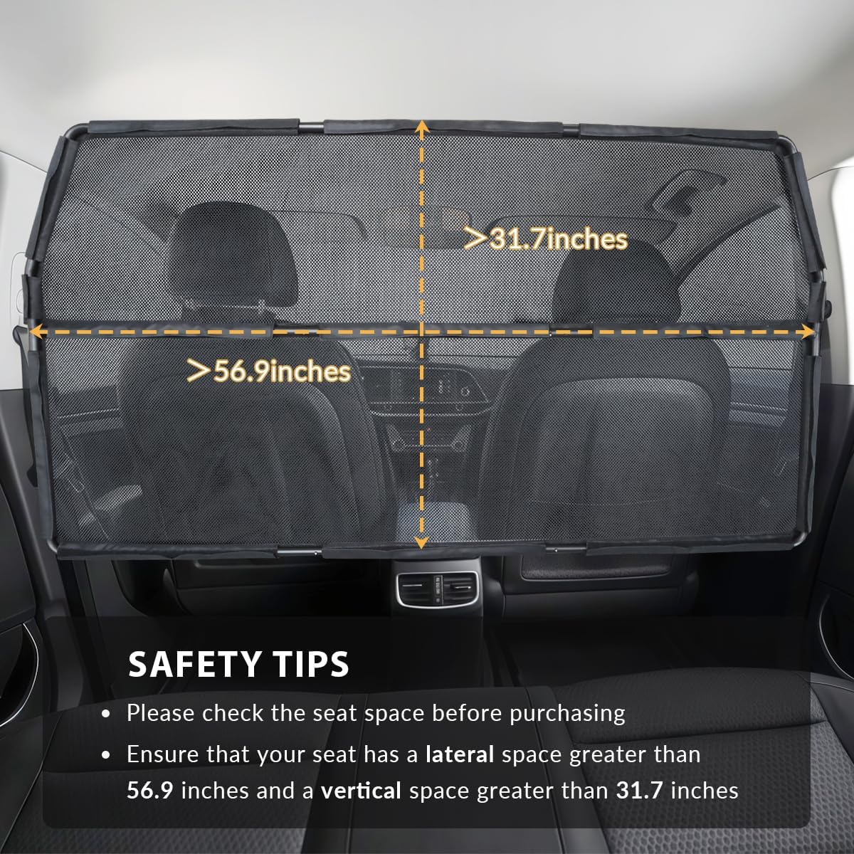 Car Dog Barrier Net for Large SUV Trunk 56" More Coverage Car Pet Back Seat Divider with See Through Mesh Cargo Area Gate for Dog (L)
