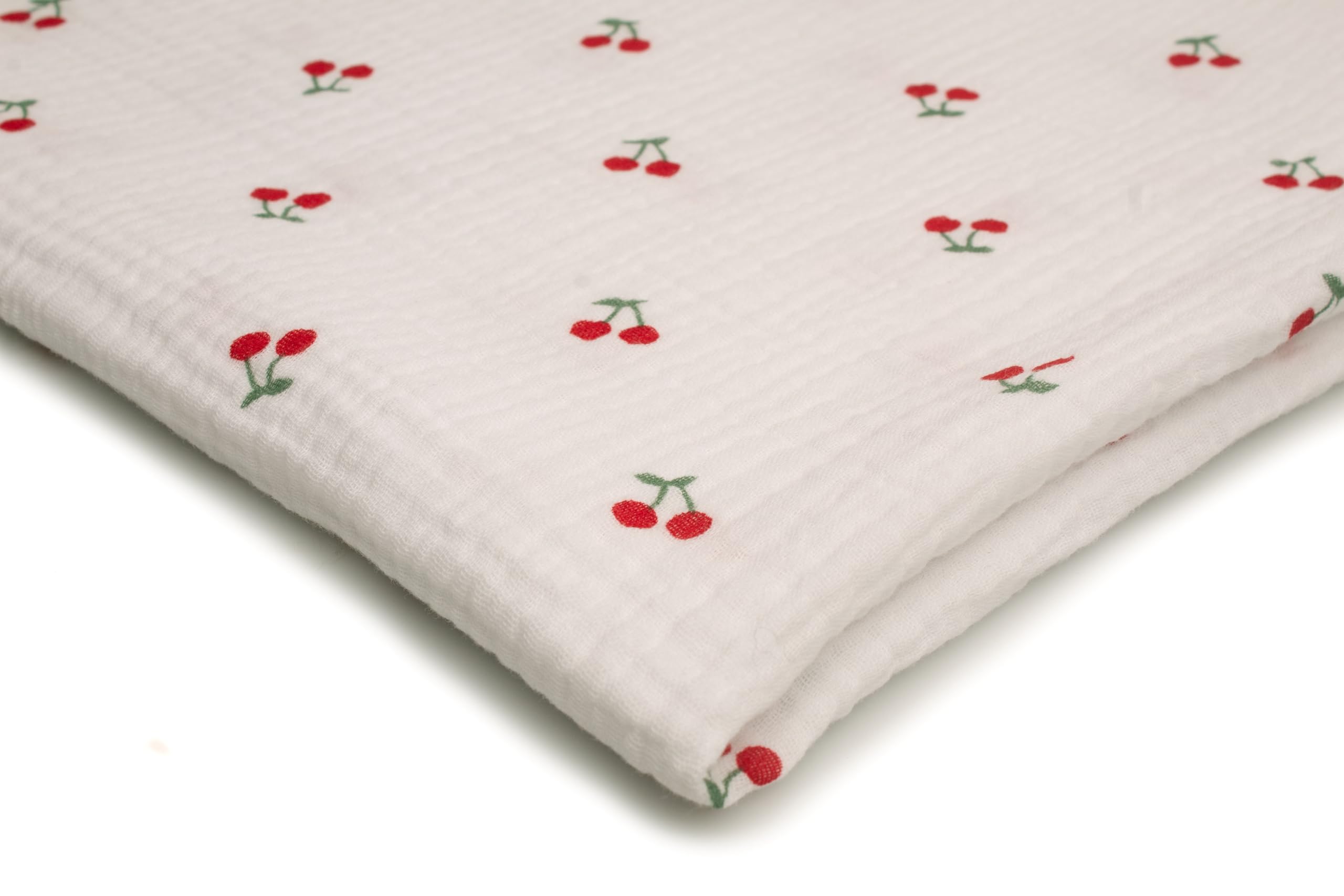 Mussola di cotone stampata Double gauze 50 x 130 cm Ciliegie su bianco