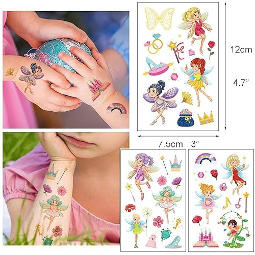 Miniatura 4 de Más de 100 tatuajes de hadas con purpurina para niñas, recuerdos de fiesta de cumpleaños para niños, tatuaje temporal, tatuaje mágico de fantasía,