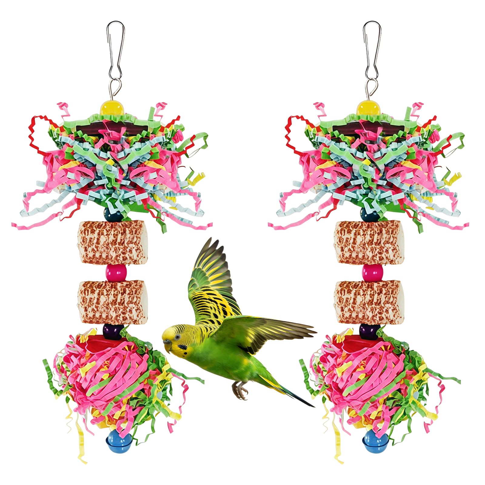 JUFYVO 2pcs Hanging Parrot Toys Wooden Cockatiel Toys Corncob Bird Chew Toy Shredding Foraging Paper Cage Accessories for Parrots Cockatiels Parakeets Budgies
