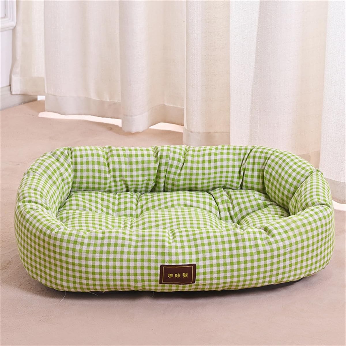 Odot Dog Bed Medium Large Small size Dogs, Checkered print Rectangle Washable Pet Bed for Cat Puppy Crate, Calming Dog Sofa, Soft and Fluffy, Non-Slip (Fruit Green,L)