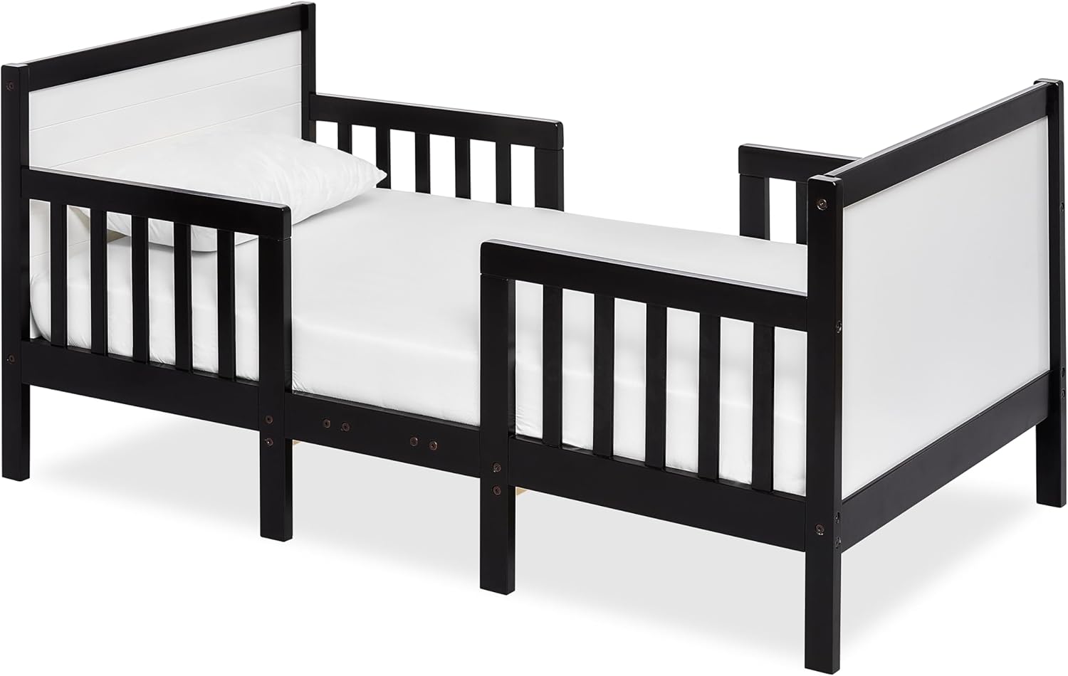 Dream On Me Hudson 3-in-1 Convertible Toddler Bed, 4 Safety Guard Rails, Low-to-Floor Design, Greenguard Gold & JPMA Certified, Solid New Zealand Pinewood, Converts to Chairs & Table  Black & White