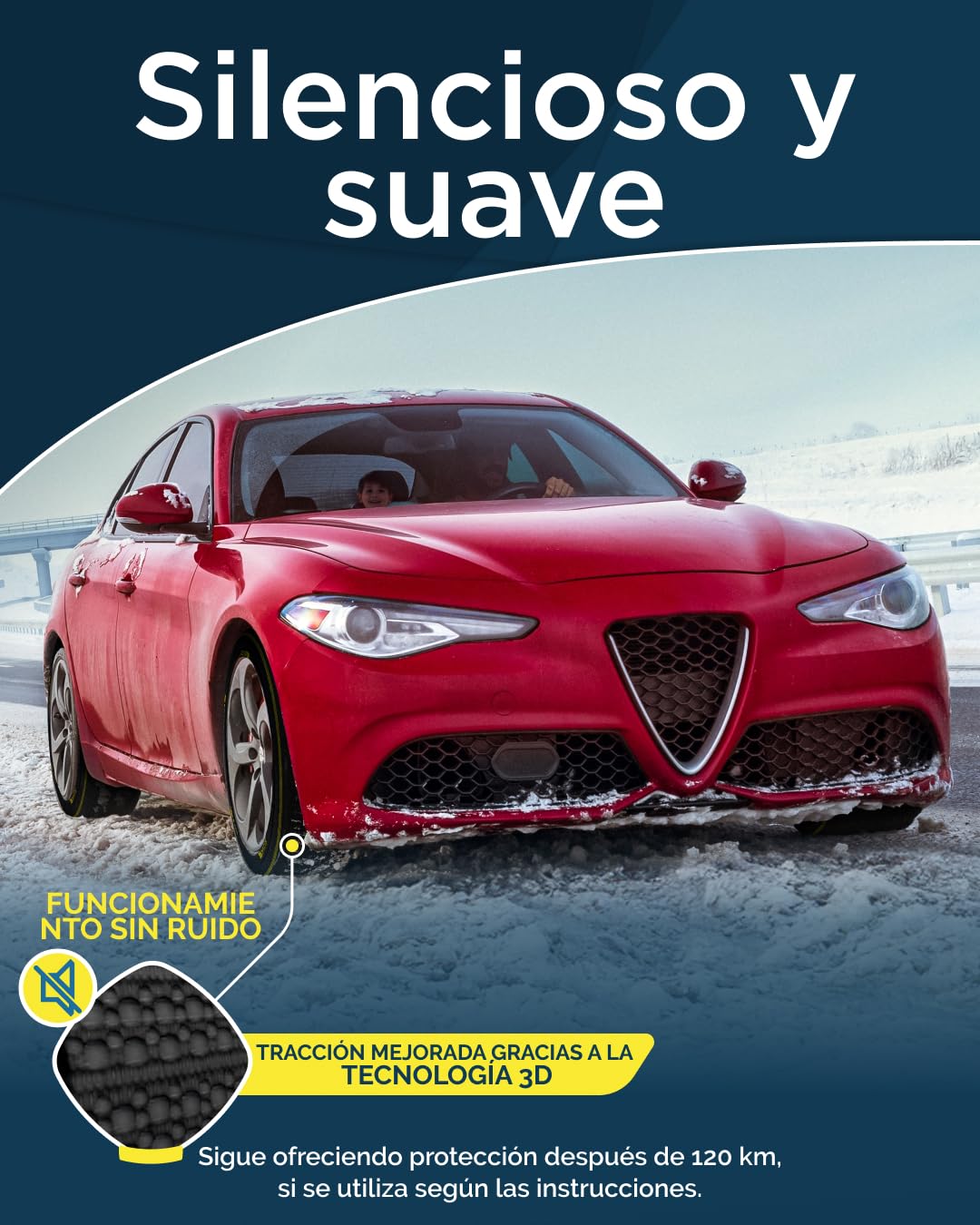 ARLUM Cadenas de Nieve Textiles Homologadas EN 16662-1 /// ArcticPro Cadenas Coche Nieve Textil, Fáciles de Instalar, Conducción Silenciosa y Máx. Seguridad - Medidas Det. en el Int. (ArcticPro, XL)