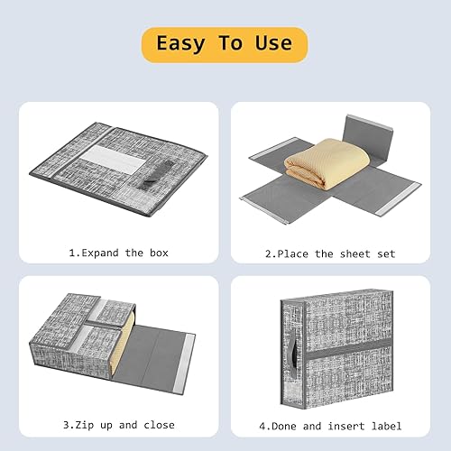Miniatura 7 de Fogein Paquete de 4 organizadores de sábanas y almacenamiento de sábanas (tamaño Queen o King) plegables para armario, organizadores de armario de