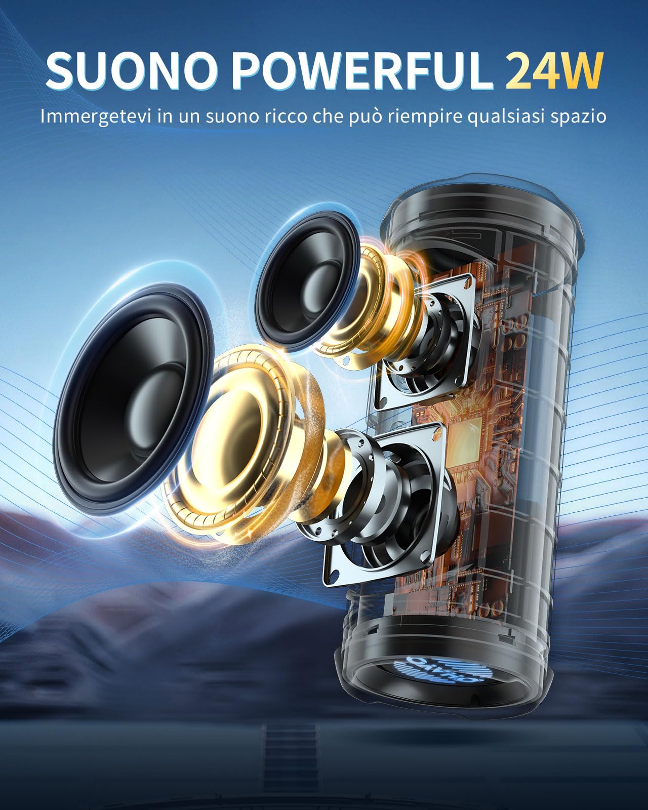 OHAYO Cassa Bluetooth Potente Portatile 24W, Altoparlante Bluetooth 5.3 con luci RGB e funzione di potenziamento dei bassi, 30 Ore di Gioco, Impermeabile IPX7, Adatto per Uso All'aperto, Feste