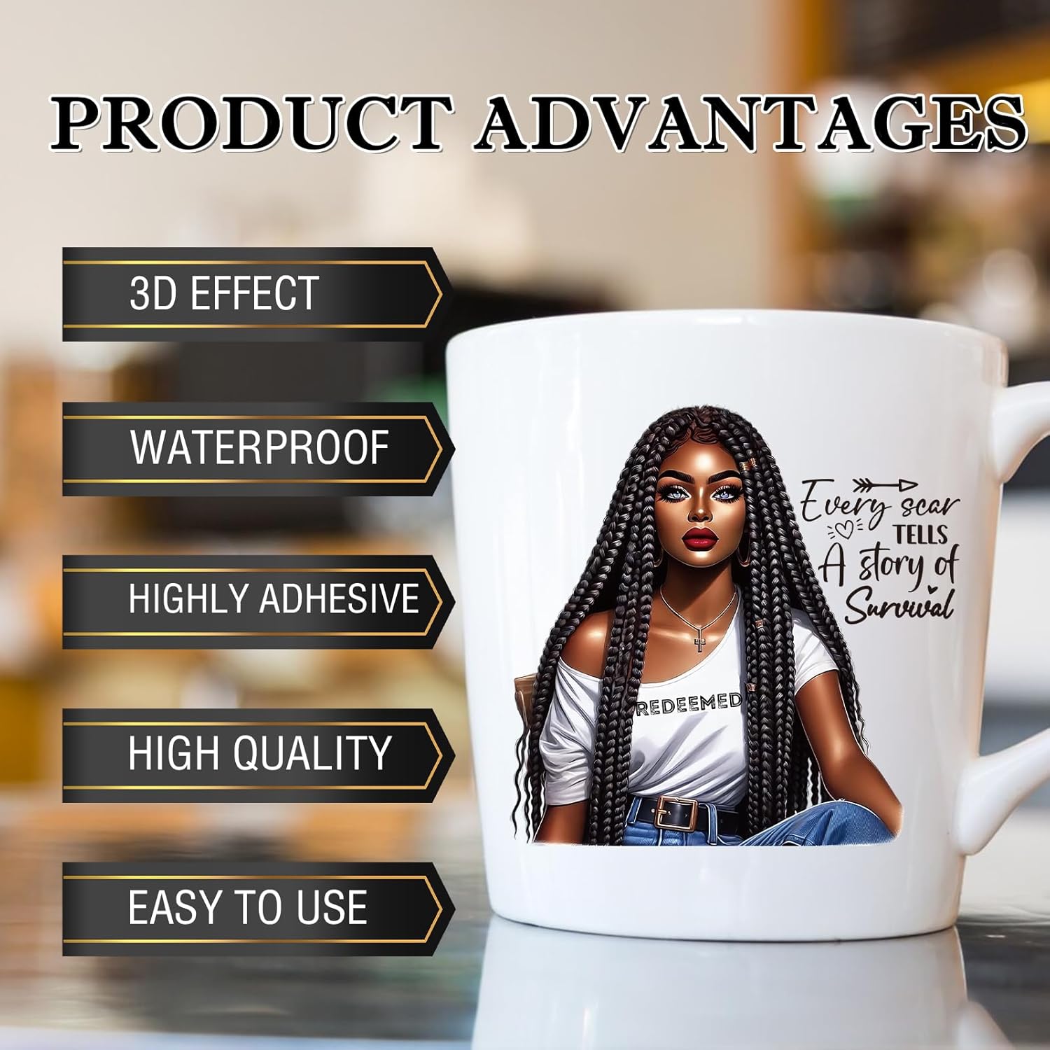 Black Women UV DTF Stickers - 20 Pcs African American Women UV DTF Cup Wraps for 16 oz Inspirational Waterproof UVDTF Transfer Stickers Rub on Decals for Glasses Cups Mug DIY Crafts thumbnail