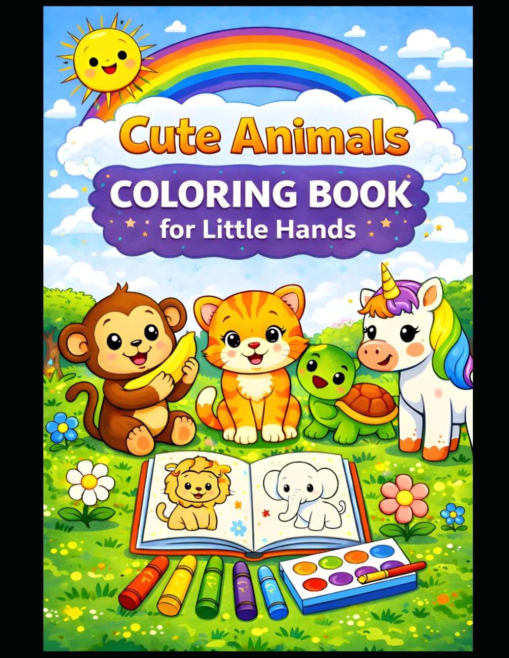 Cute Animals : Coloring Book for Little Hands Aged 3 to 6: Fun and Easy Coloring Pages for Toddlers and Preschoolers Aged 3-6