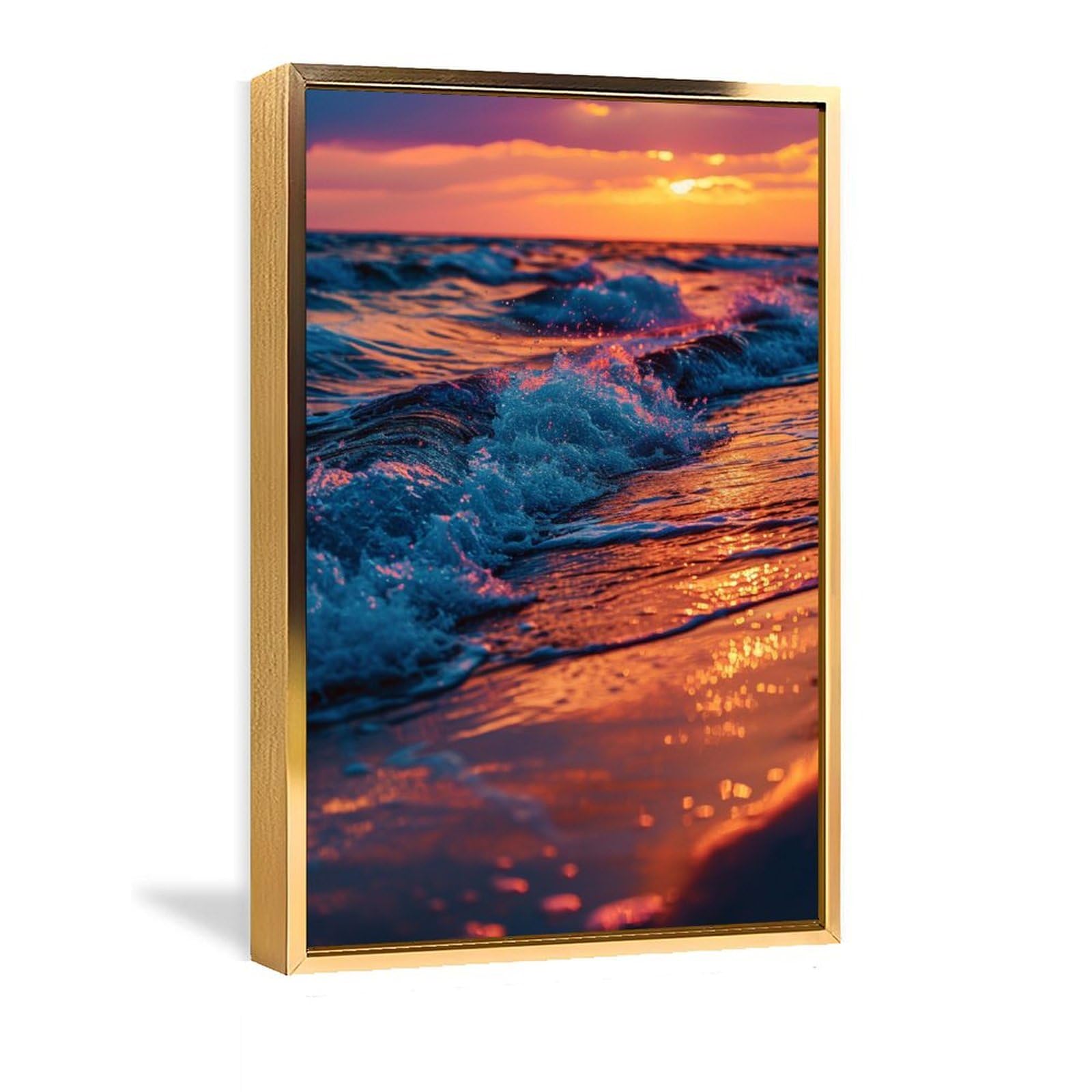 美しい海の風景 油彩画 金色フレーム