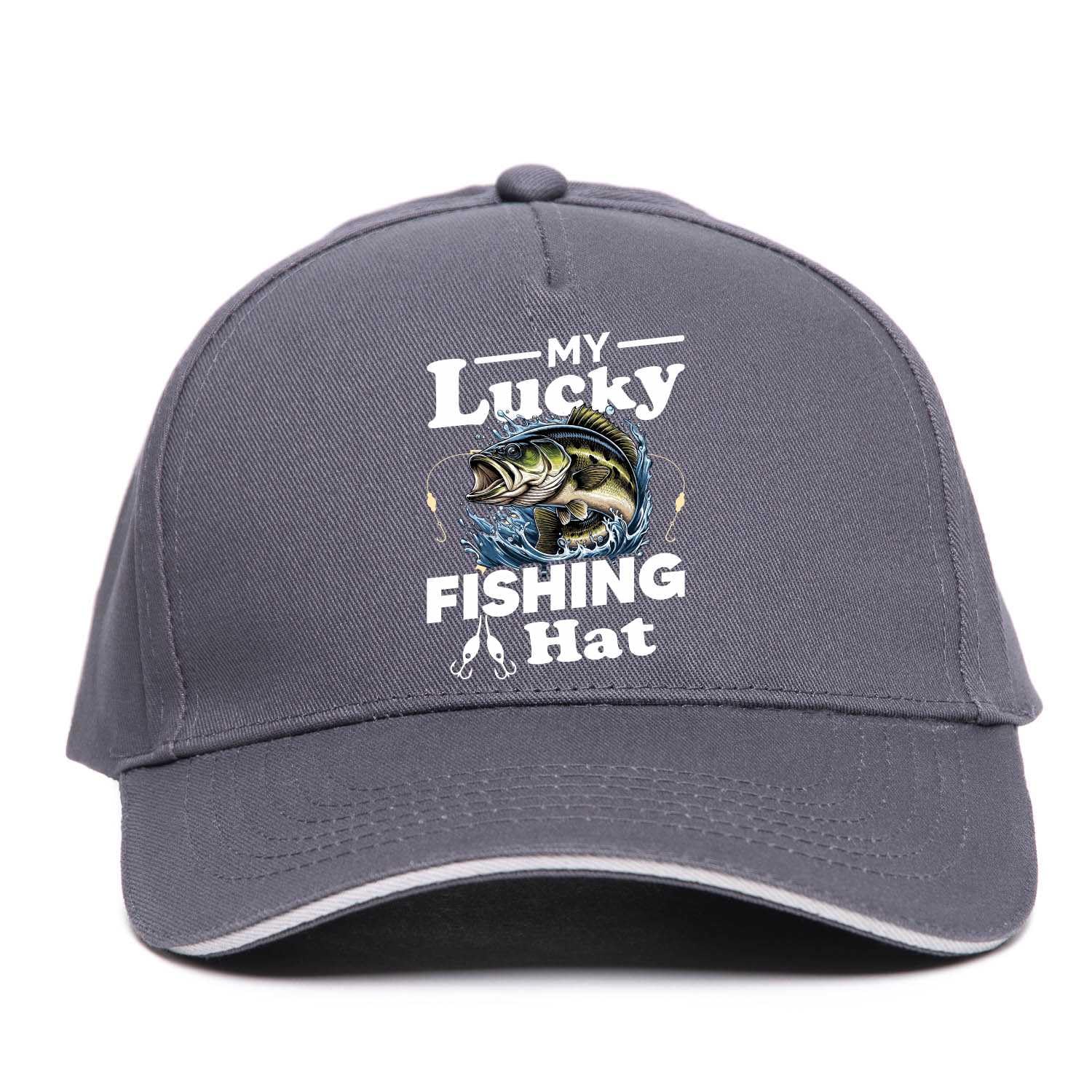 Print4u Unisex Grey My Lucky Fishing Baseball Cap Anglers Gift Father's Day Birthday Present