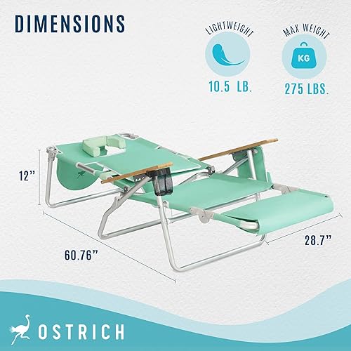 Miniatura 3 de Ostrich Silla plegable de lujo acolchada 3-N-1, ligera, portátil, ajustable, para exteriores, para césped, playa, lago, camping, descanso, con