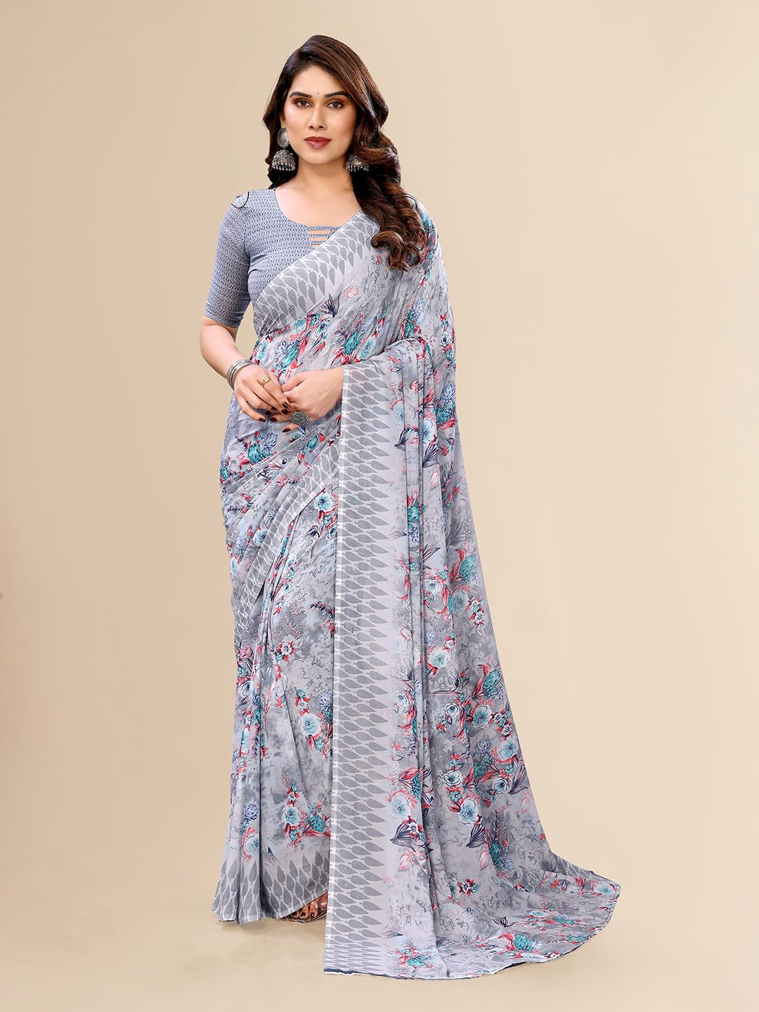 anand sarees Women's Printed Georgette Saree With Unstitched Blouse Piece-picture-29