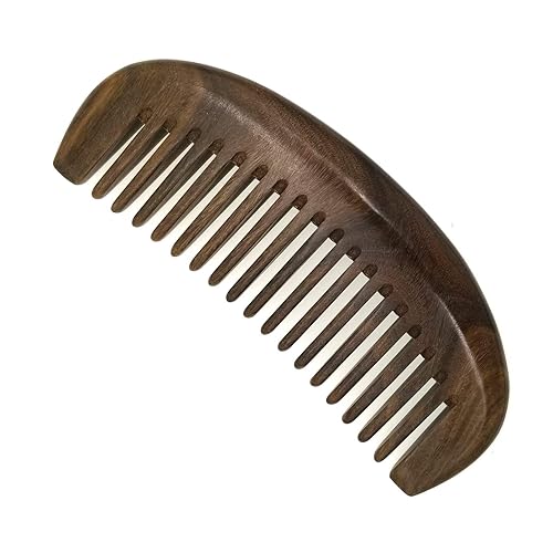 Miniatura 28 de Peine para el cabello Peine de dientes anchos de madera para cabello rizado desenredante Peine de sándalo verde C: peine de dientes anchos
