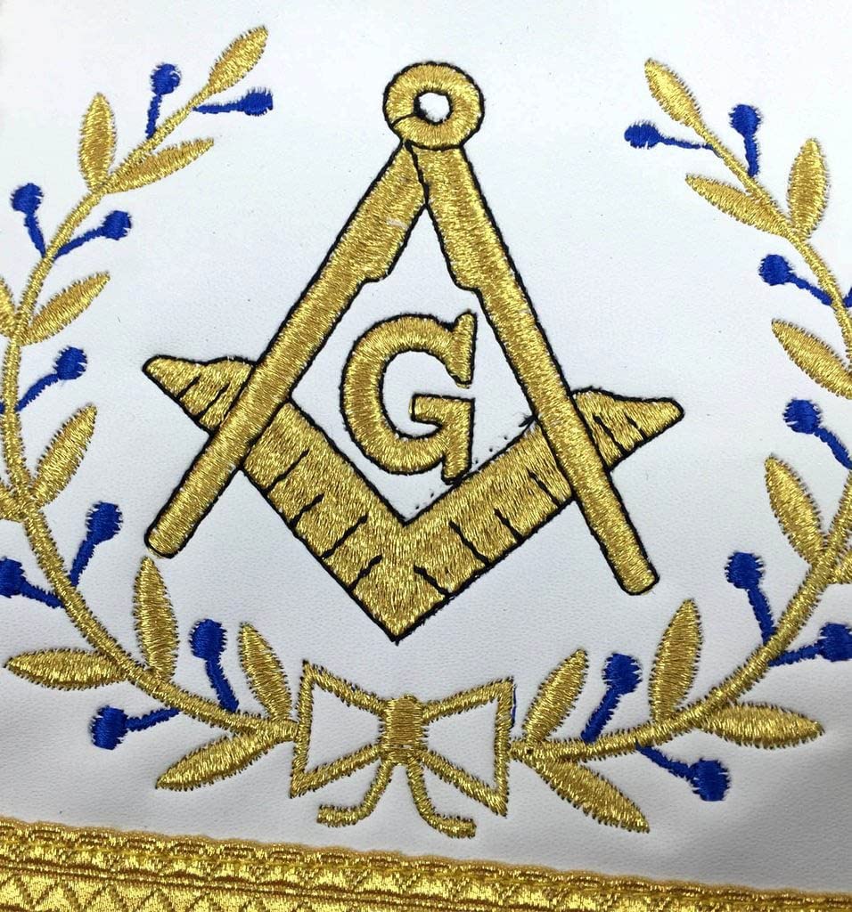 Bricks Masons Masonic Blue Lodge Master Mason Gold Machine Embroidery Apron (Leather,Machine Embroidery)