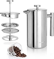Mixpresso 26oz Stainless Steel French Press - Double Wall Insulated, 3-Layer Filter, Easy Clean Coffee Tea Maker