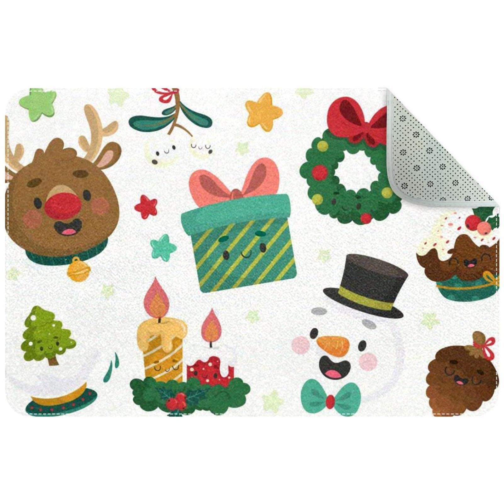 Paillasson blanc de Noël lavable pour entrée et couloir