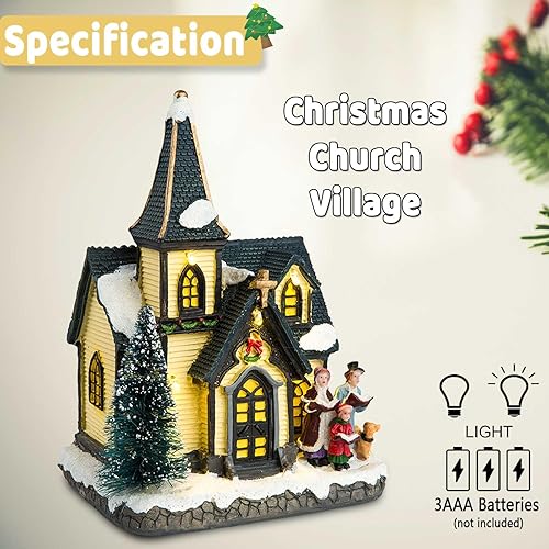 Miniatura 5 de innodept12 Iglesia de Navidad Casa Luz Pueblo de Nieve con Figuritas Coros