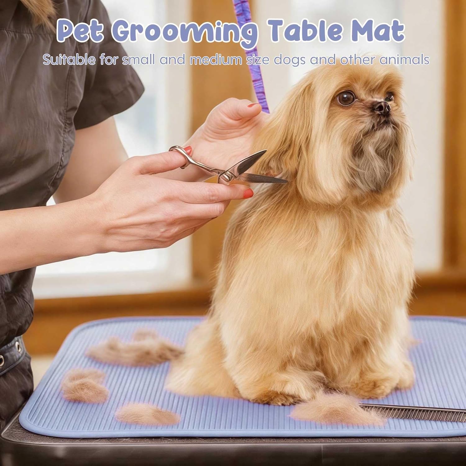 Dog Grooming Table Mat Pad Non Slip，Silicone Durable Premium Non-Slip Dog Bath Mat，Slip Mat - Bathing Mat for Pets，22.45inchX15.75inch (Blue)