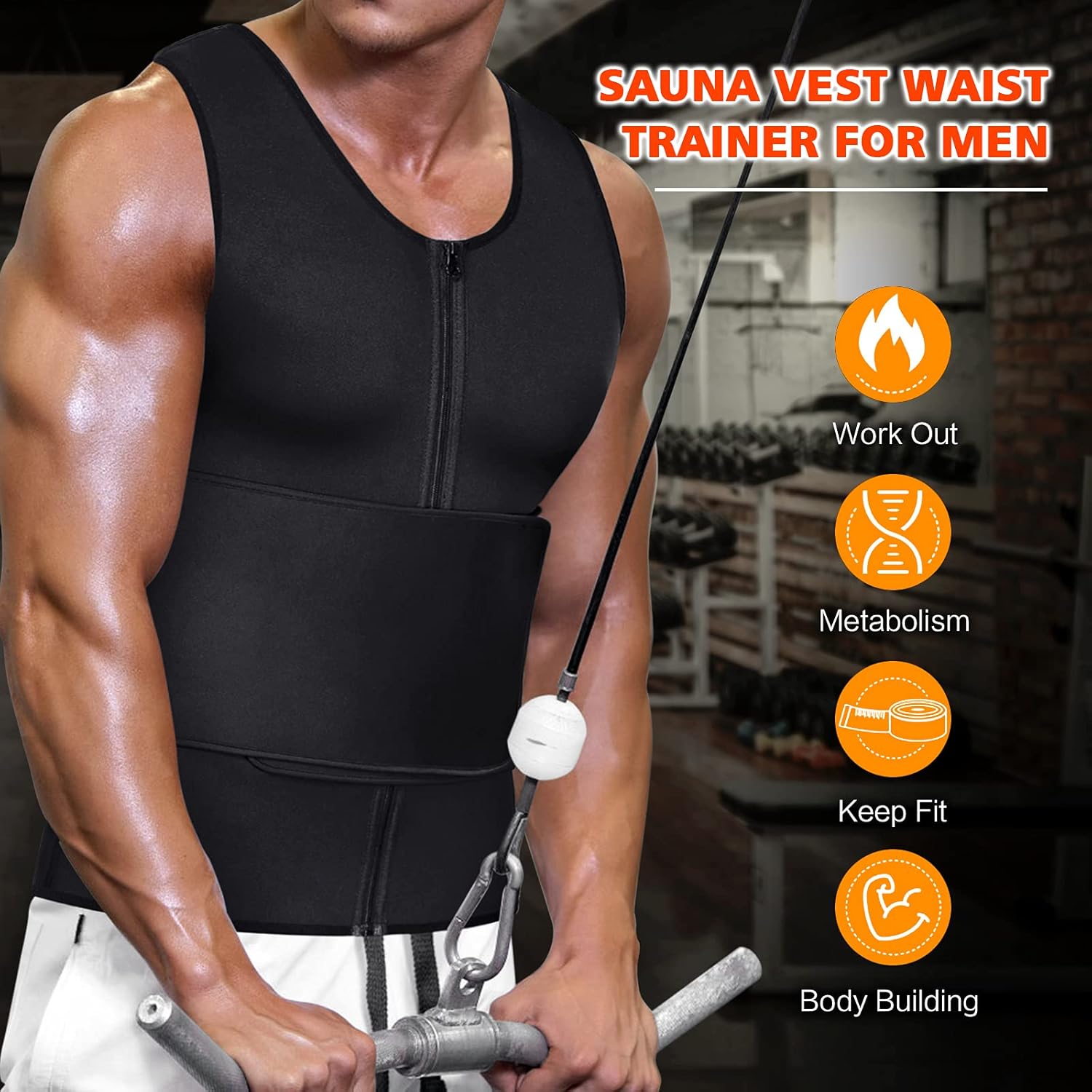 Cimkiz Mens Sweat Sauna Vest for Waist Trainer Zipper Neoprene Tank Top, Adjustable Sauna Workout Zipper Suit : Sports & Outdoors