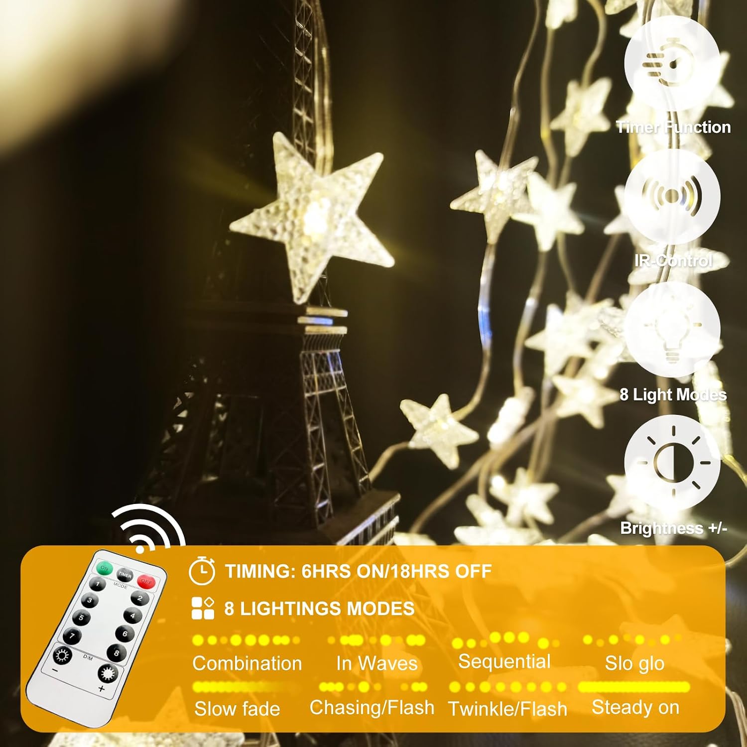 Star Curtain Lights Hanging Star Light for Window 140 Stars String Lights for Wall Décor USB Plug in 8 Modes Twinkle Fairy Lights for Christmas, Bedroom, Indoor, Outdoor, Weddings, Party (Warm White)