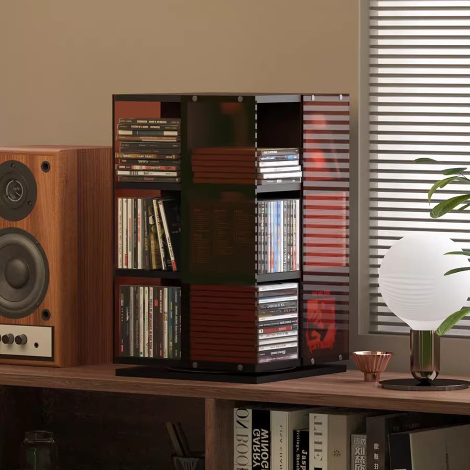 Supporto per CD, torre multimediale a 3 livelli con base girevole a 360°, può contenere 120 dischi, espositore per libri, riviste, DVD